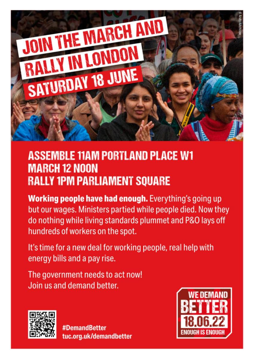GMB union TUC rally 18 June 2022 WE DEMAND BETTER
