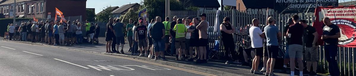 GMB union members Strike action at Pemberton Park and Leisure Homes in Wigan