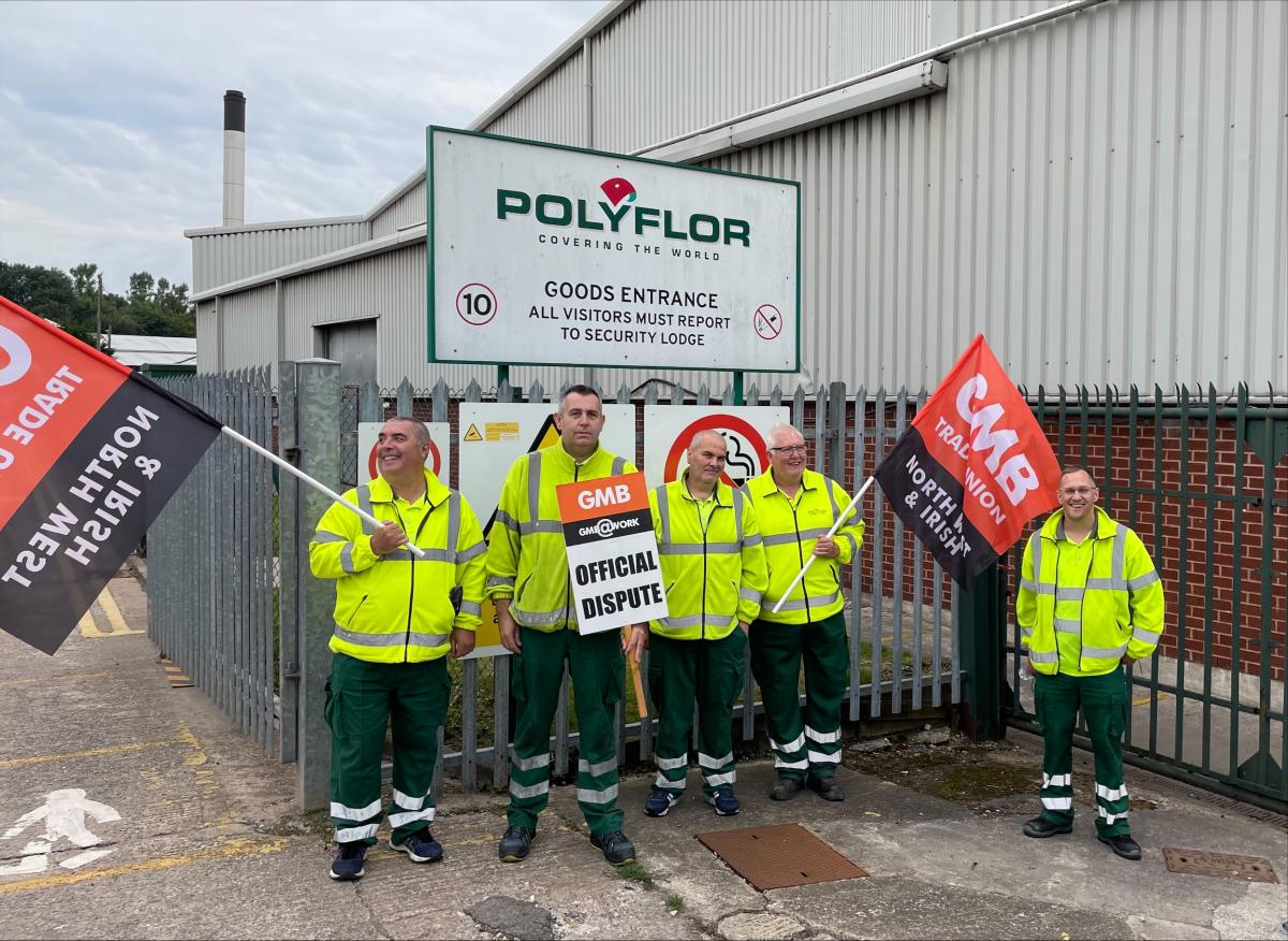 GMB union Polyflor dispute strike action Aug 2021