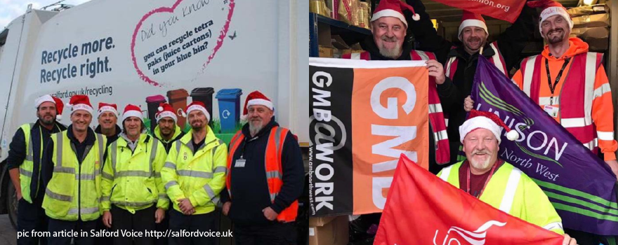 GMB trade union bin men help collect presents for donation