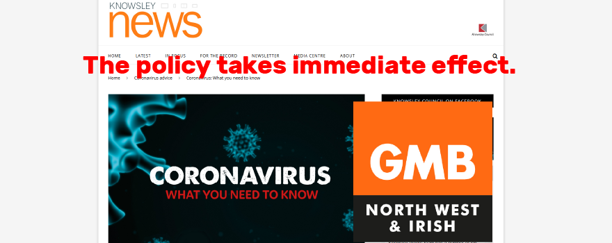 GMB union coronavirus update Knowsley Council