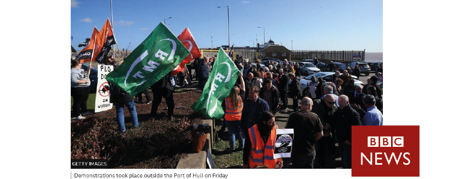GMB union members protest in Hull at P&O docks
