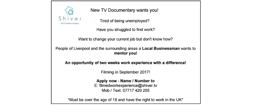 ITV looking for unemployed people